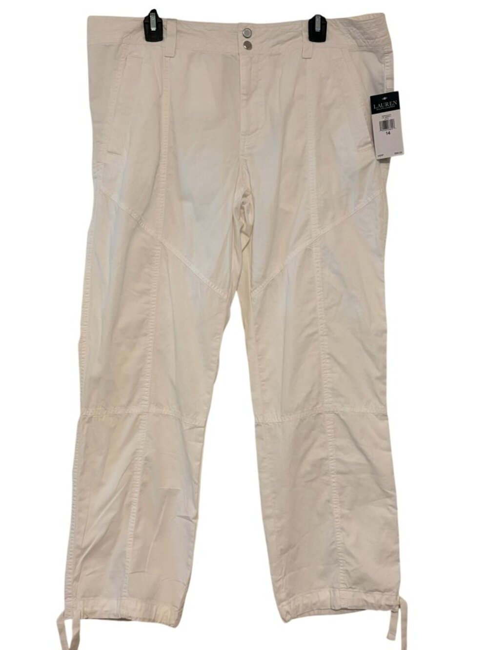 New NWT Lauren Ralph Lauren LRL White Twill Cuffed Straight Leg Chinos Size 14